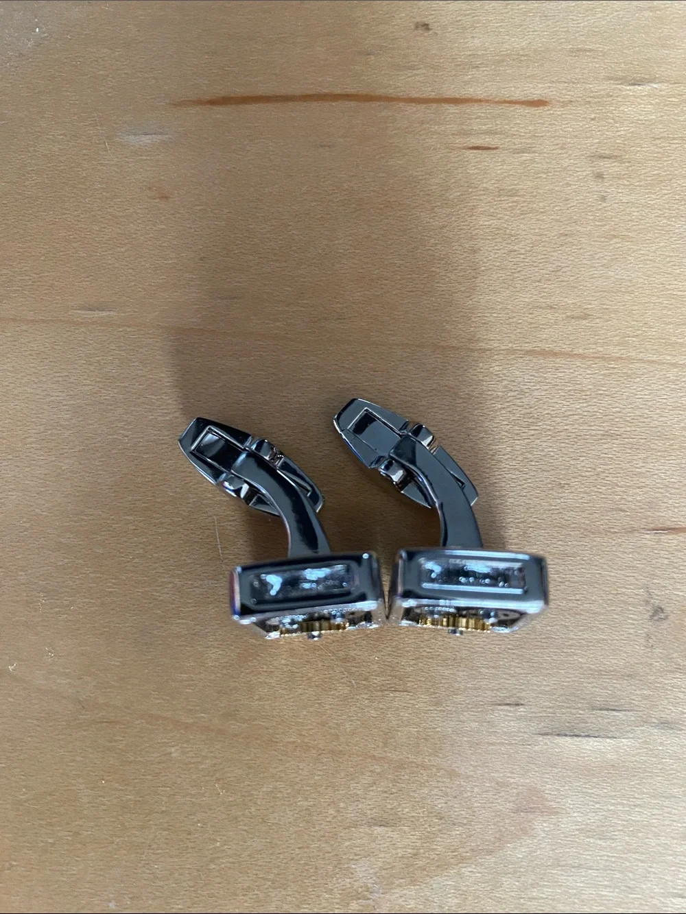 Mechanical Gear Square Cufflinks - Green and Gold